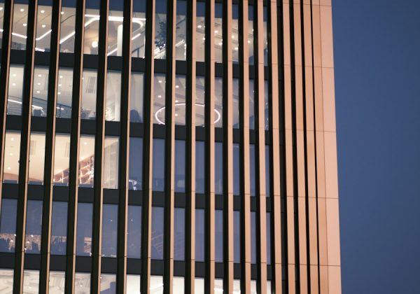 Modern office building with a glass lattice facade, representing the Industrial Machinery B2B Platform project